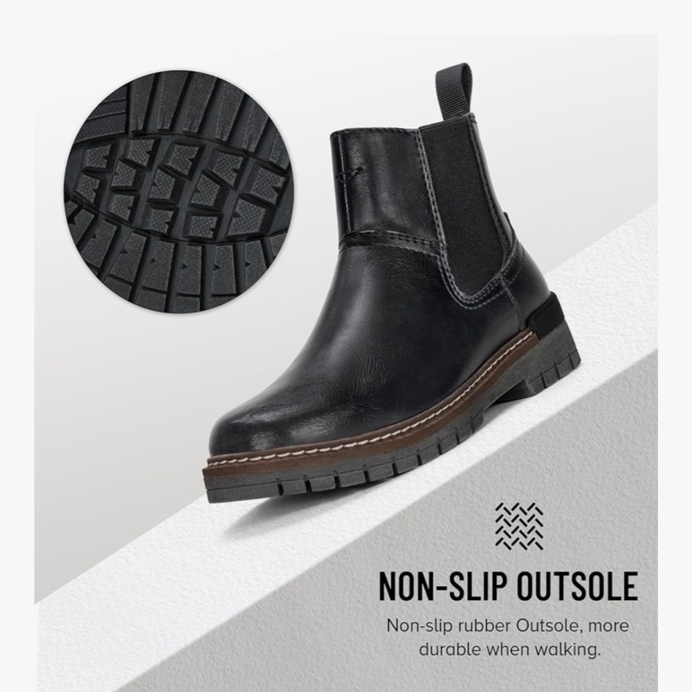 Vepose Black Chelsea Ankle Boots with Brown Trim - Picture 5 of 7